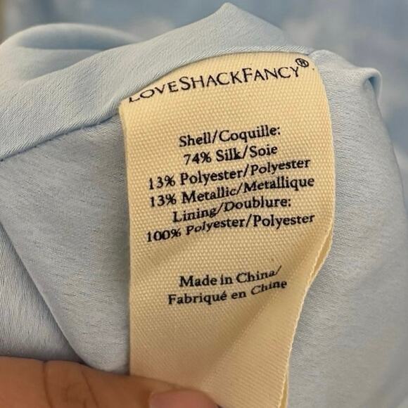 New LoveShackFancy Silk Blue June Metallic Floral Ruffle Maxi Dress Size 10 - Picture 9 of 13